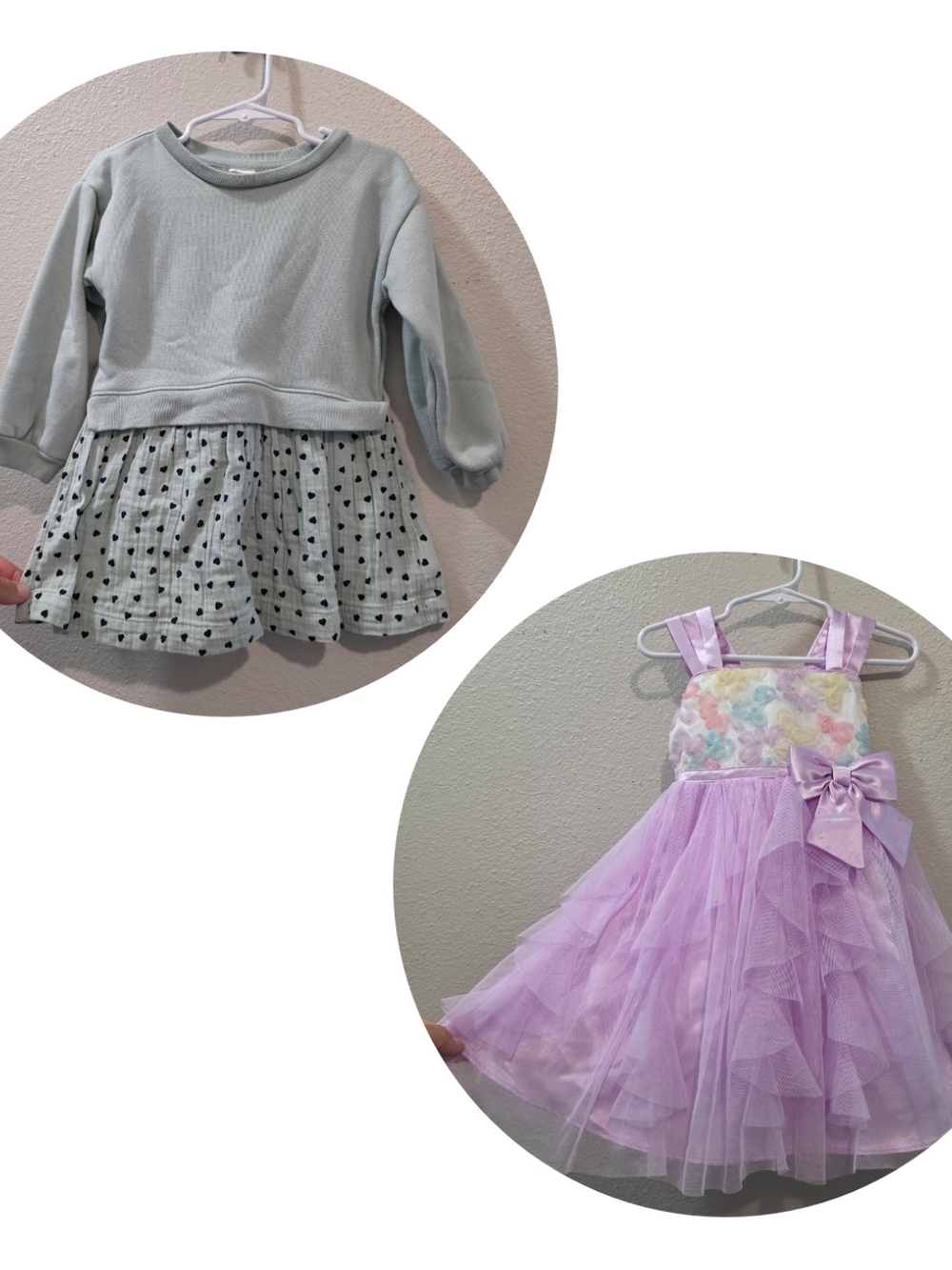 Tulle Dress with Pastel Floral Bodice & Mint Heart Skirt Set - 2T Bundle